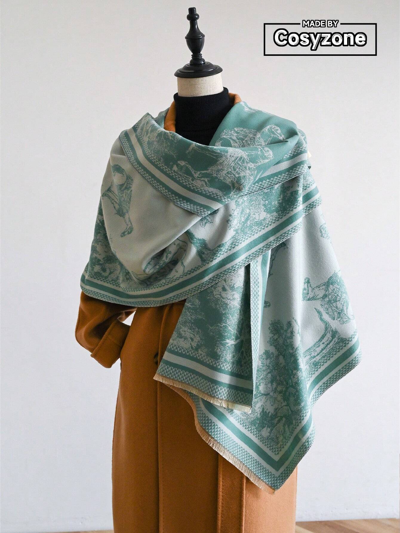 1pc Women's Reversible Imitation Cashmere Floral Printed Warm Scarf Shawl