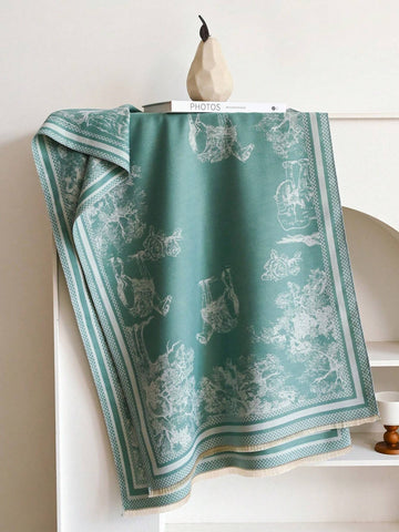 1pc Women's Reversible Imitation Cashmere Floral Printed Warm Scarf Shawl