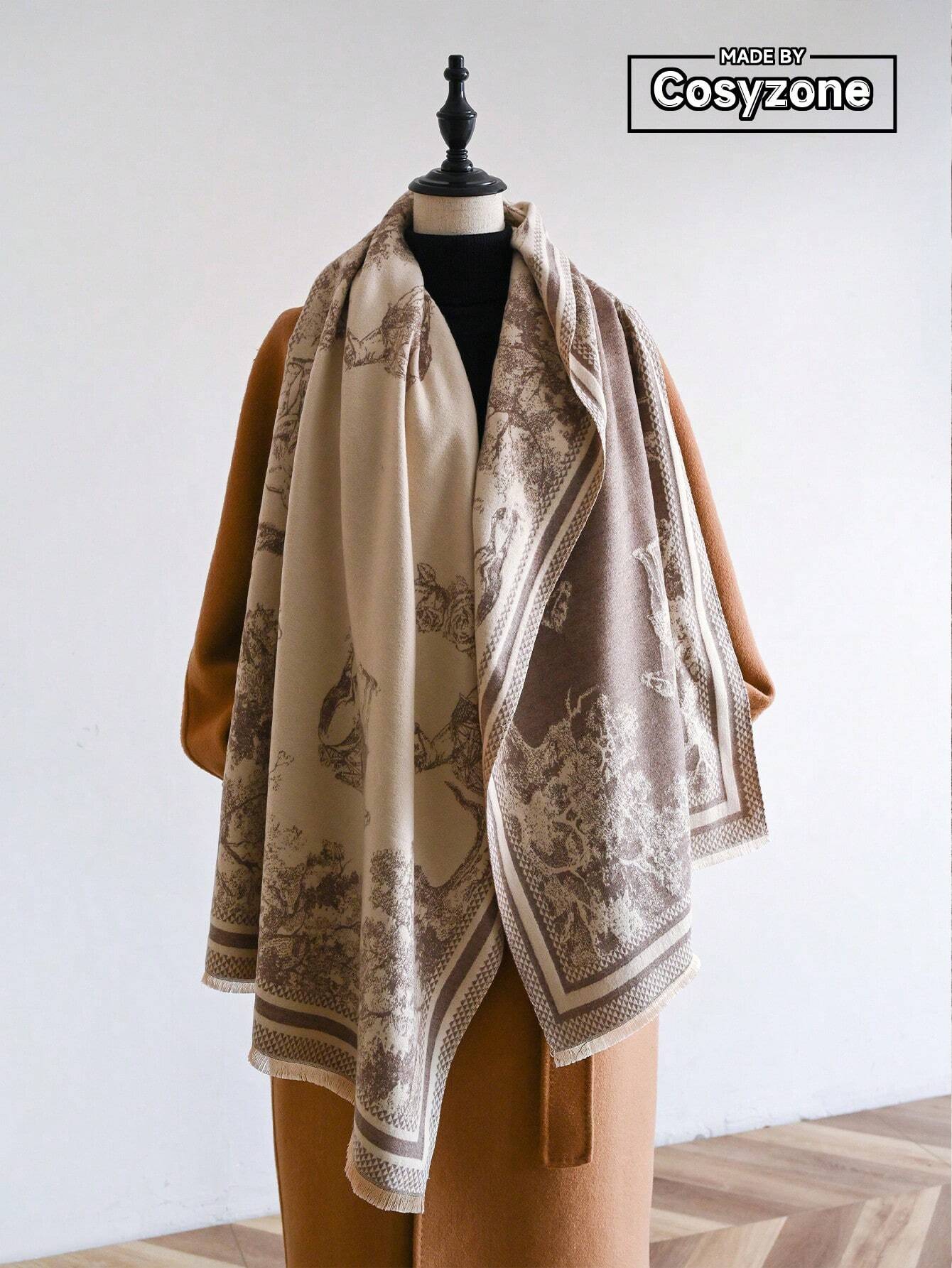 1pc Women's Reversible Imitation Cashmere Floral Printed Warm Scarf Shawl