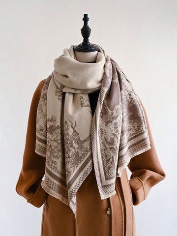 1pc Women's Reversible Imitation Cashmere Floral Printed Warm Scarf Shawl