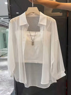 ChicEase Basic Transparent Plain Simple Collared Shirt shein