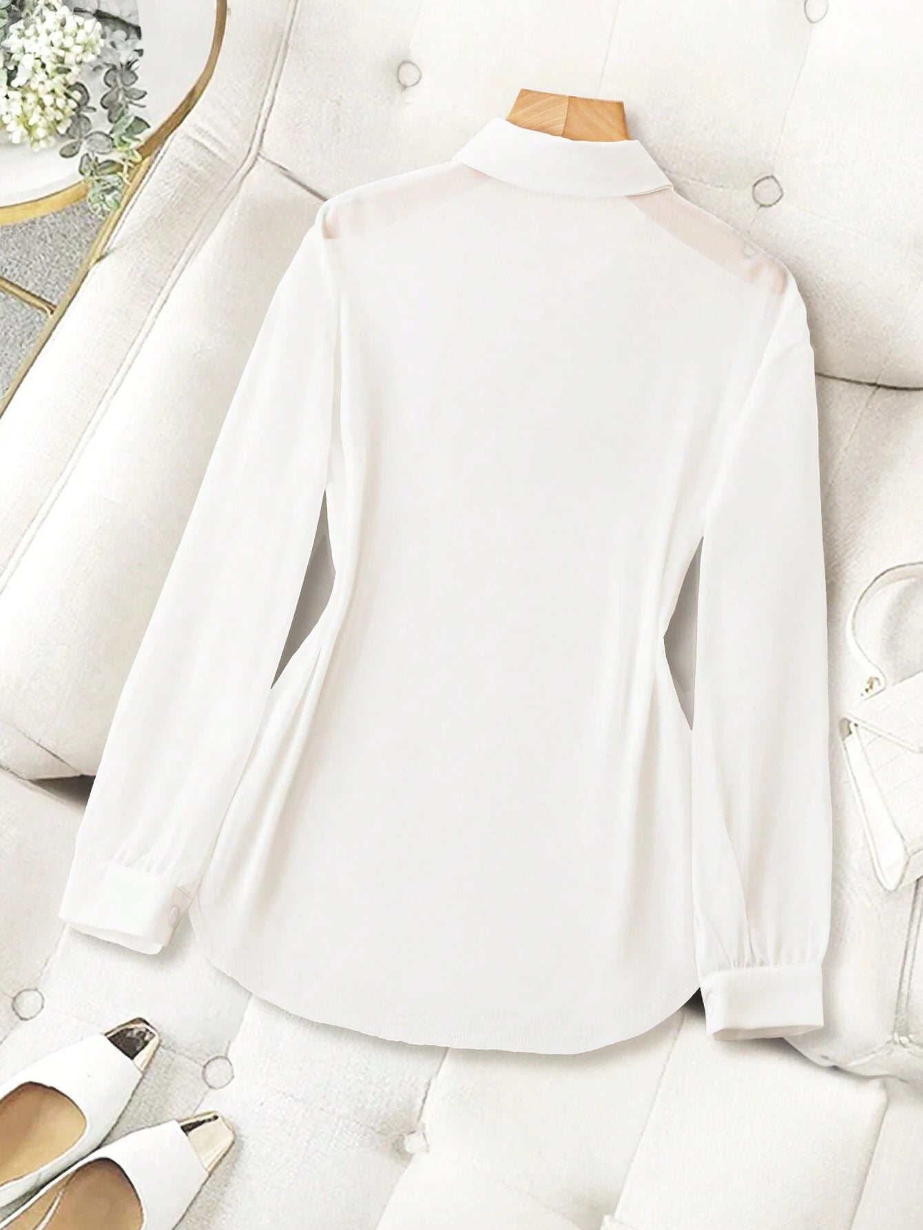 ChicEase Basic Transparent Plain Simple Collared Shirt shein