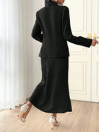 Modely Ladies' Solid Color Simple Daily Wear Suit With Long Sleeve Jacket And Dress shein