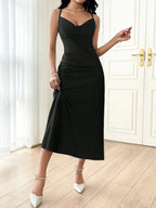 Modely Ladies' Solid Color Simple Daily Wear Suit With Long Sleeve Jacket And Dress shein