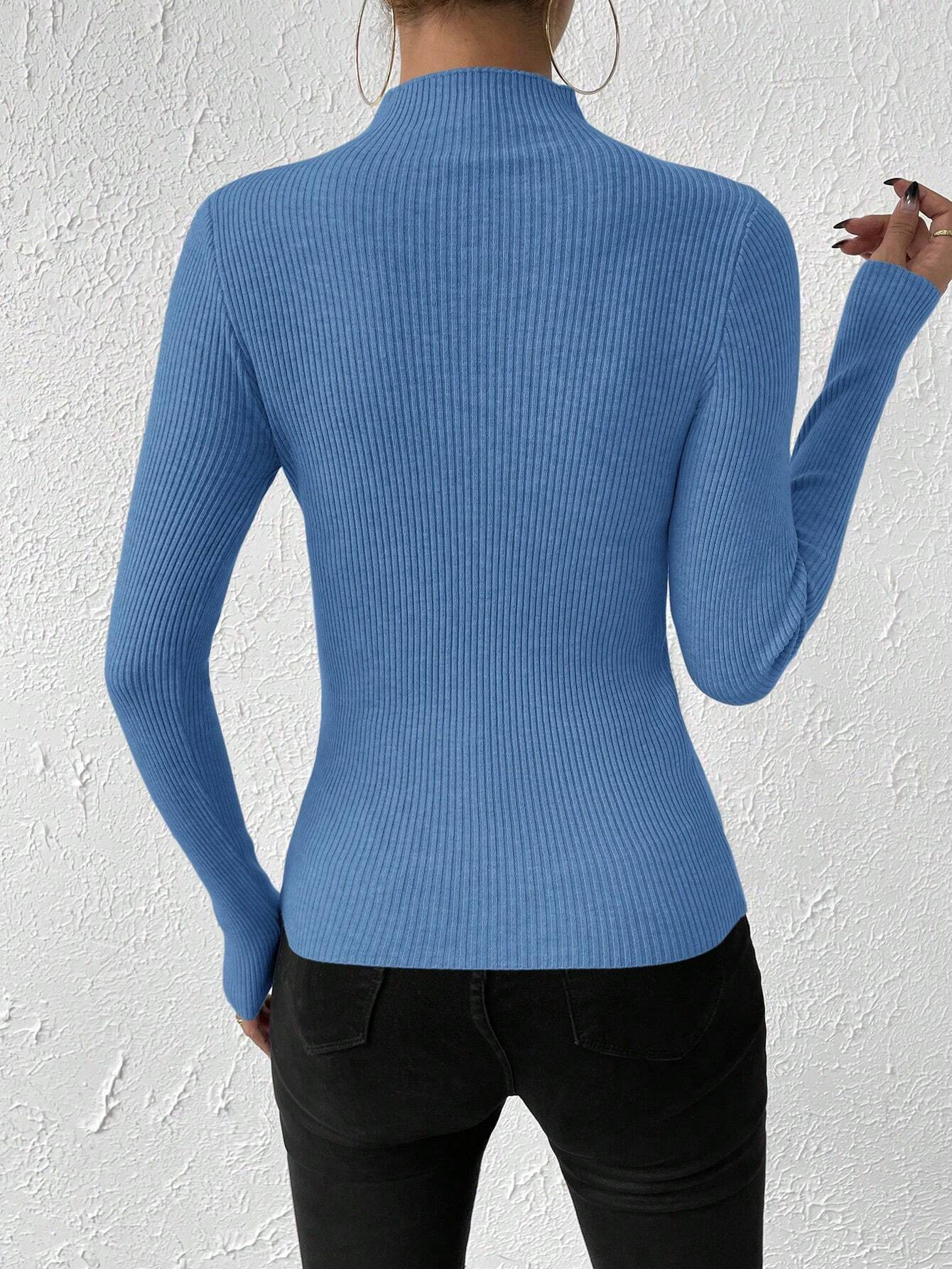 Essnce Mock Neck Ribbed Knit Sweater shein