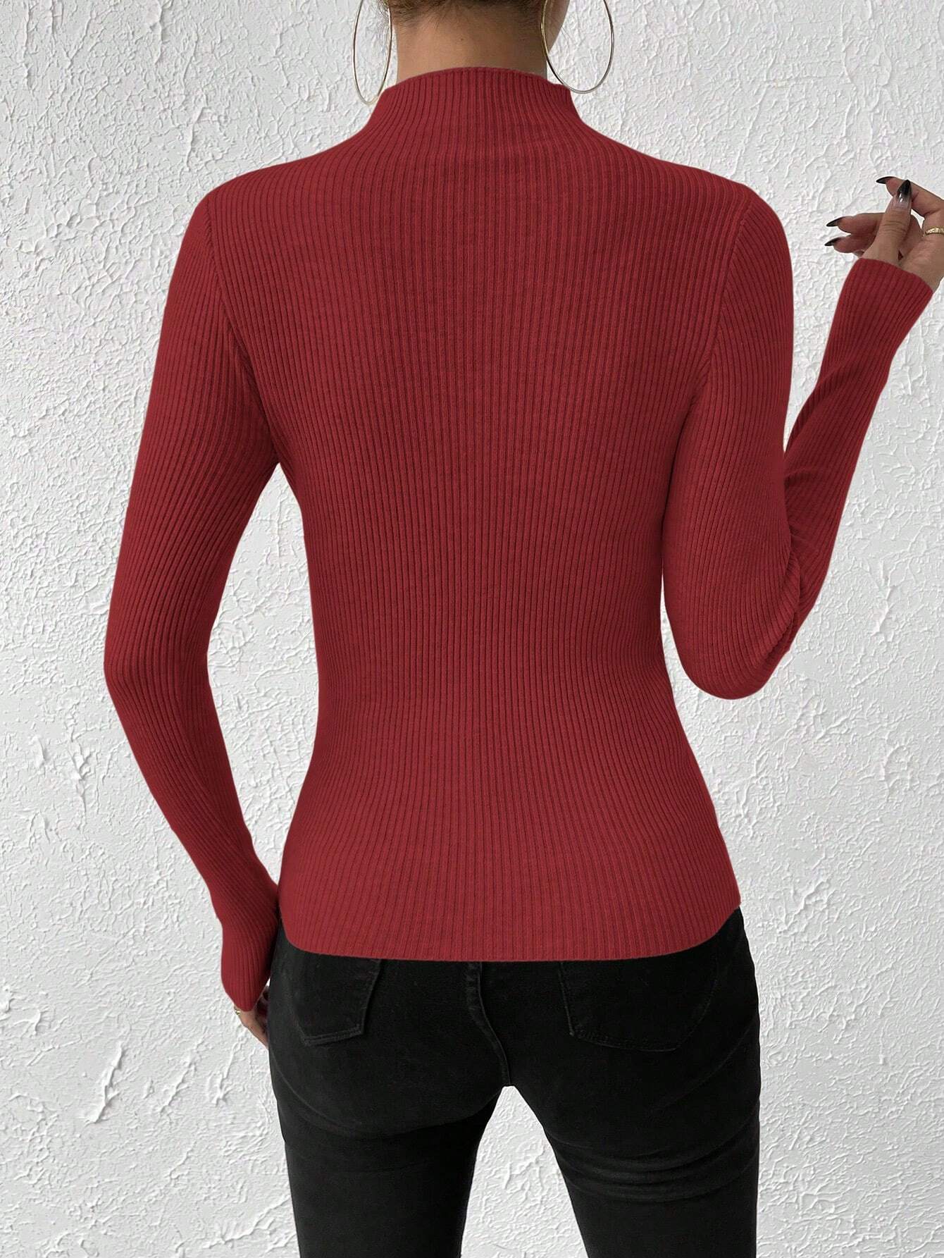 Essnce Mock Neck Ribbed Knit Sweater shein