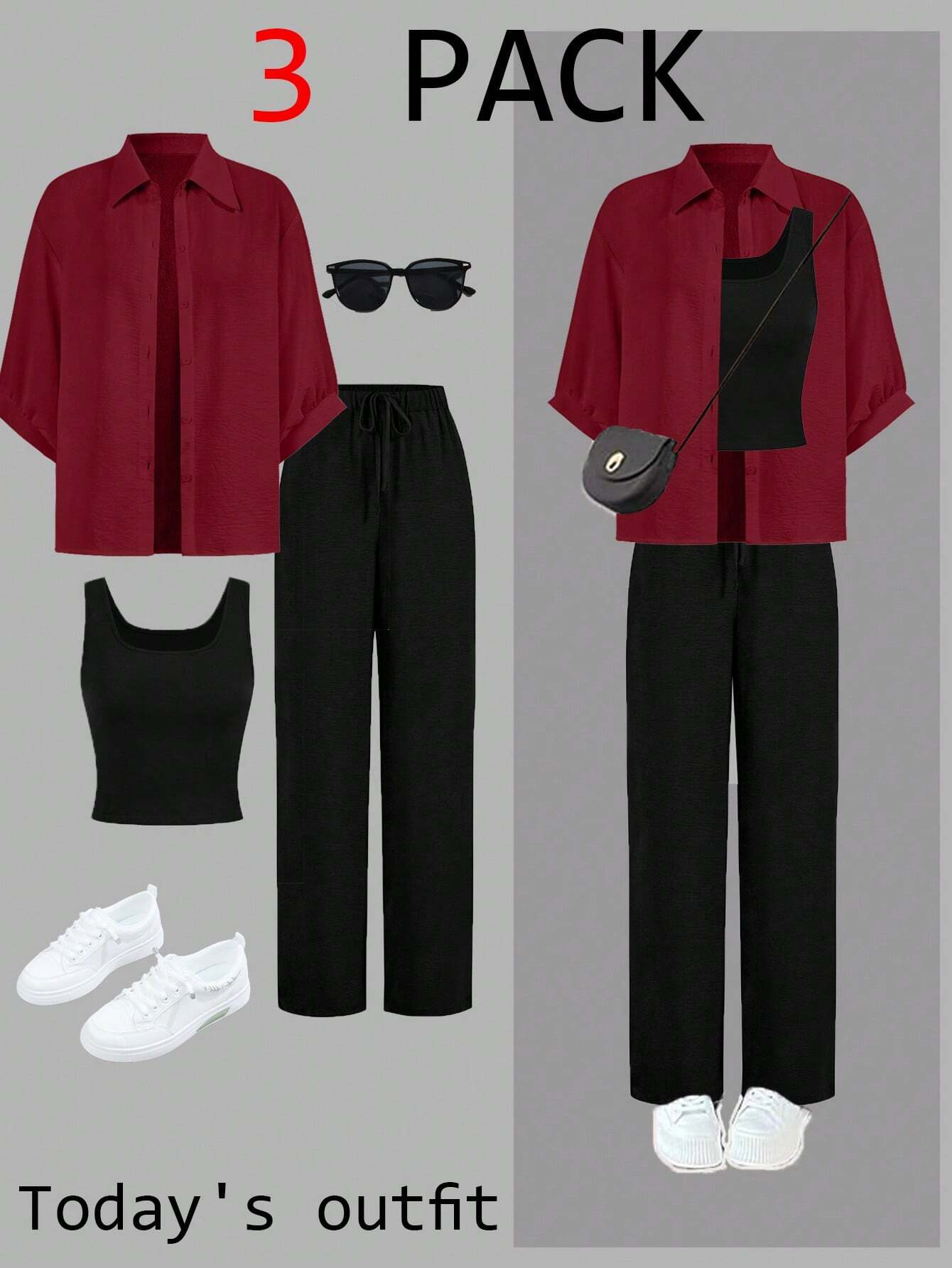 Luneh Square Neck Fitted Crop Top With Elastic Waist Bowknot Belt And Wide-Leg Pants + Vintage Leopard Print Button-Up Shirt shein