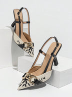 Women's Embroidery Chain Decor Pointed Toe Slip-On High Heel Sandals shein