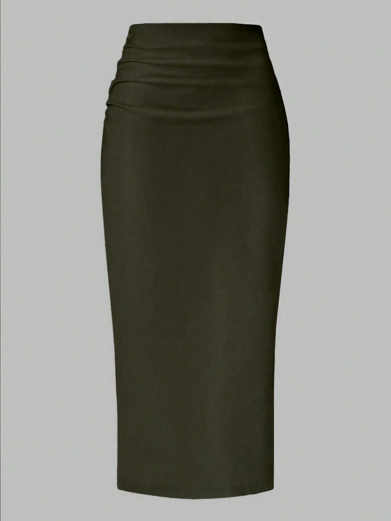 Essnce Solid Color Pleated Back Zipper Slit Skirt shein