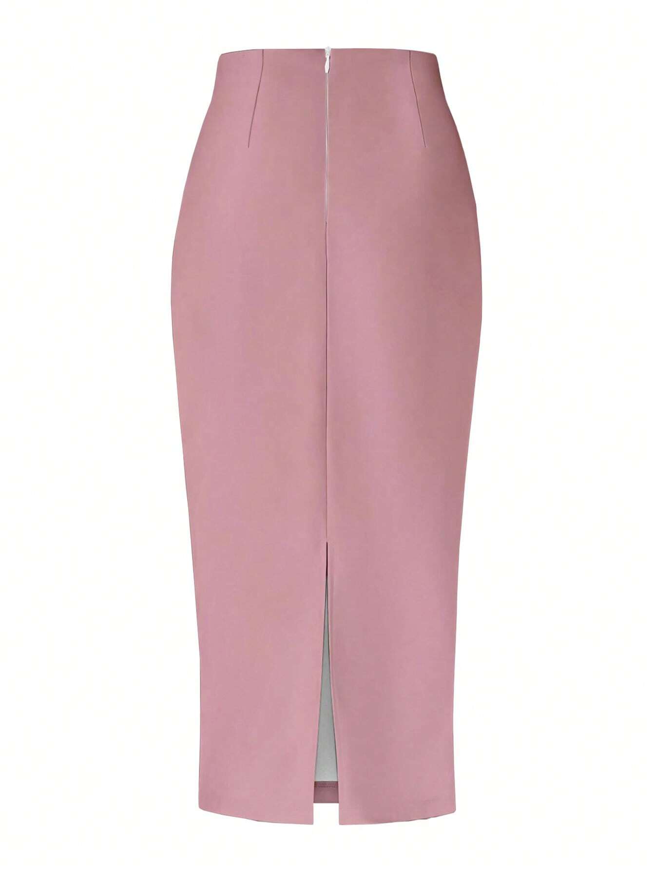 Essnce Solid Color Pleated Back Zipper Slit Skirt shein