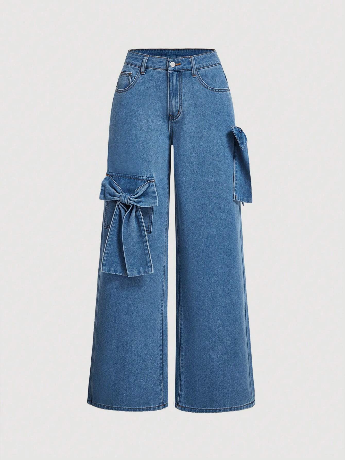 MOD Women's Bow Decor Wide Leg Loose Casual Denim Jeans shein