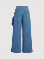 MOD Women's Bow Decor Wide Leg Loose Casual Denim Jeans shein