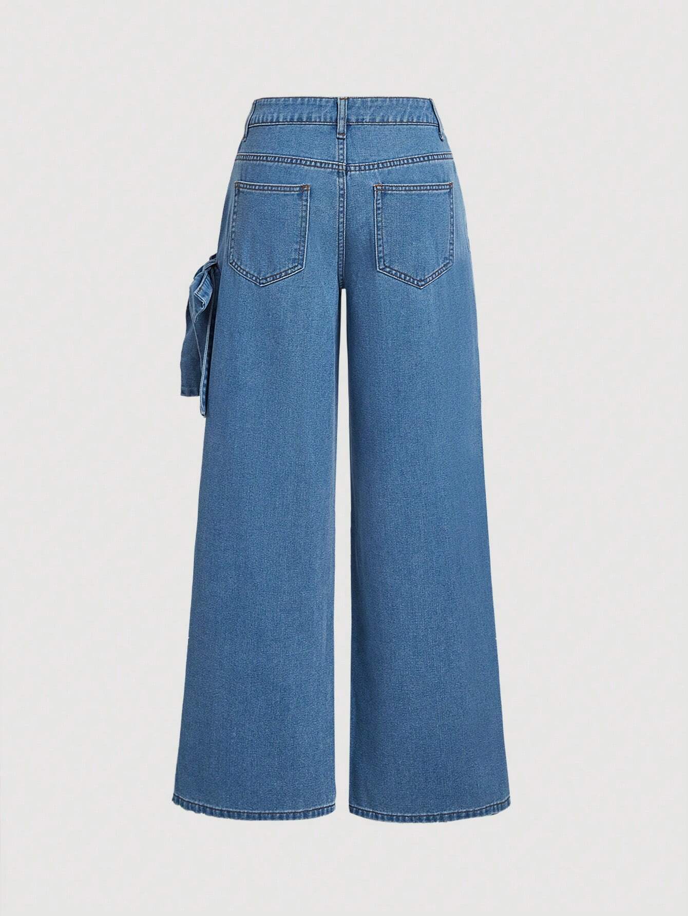 MOD Women's Bow Decor Wide Leg Loose Casual Denim Jeans shein