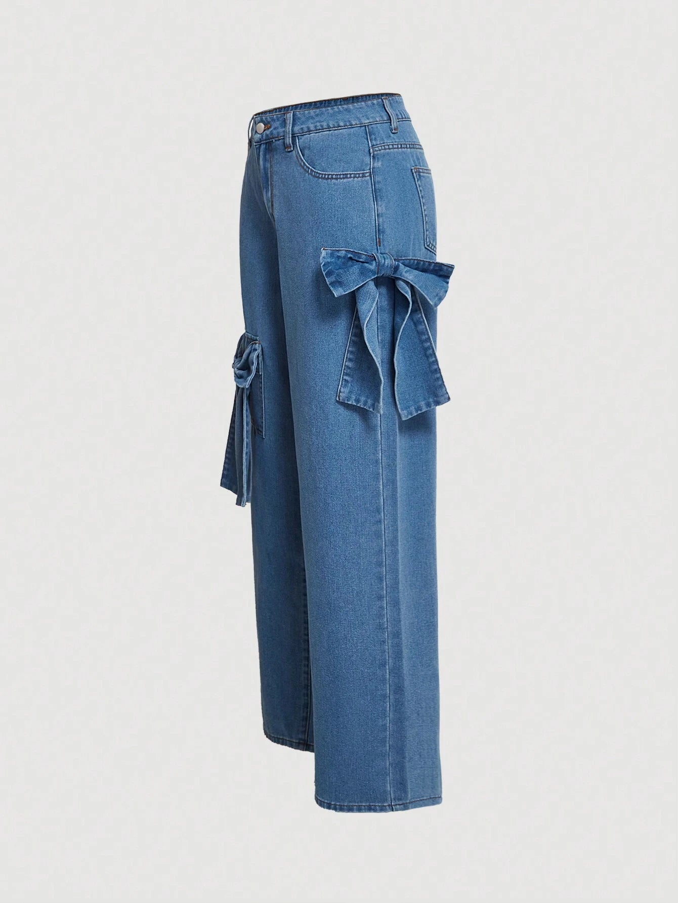 MOD Women's Bow Decor Wide Leg Loose Casual Denim Jeans shein