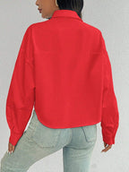ChicEase Women Plain Button Front Long Sleeve Pocket Casual Shirt shein