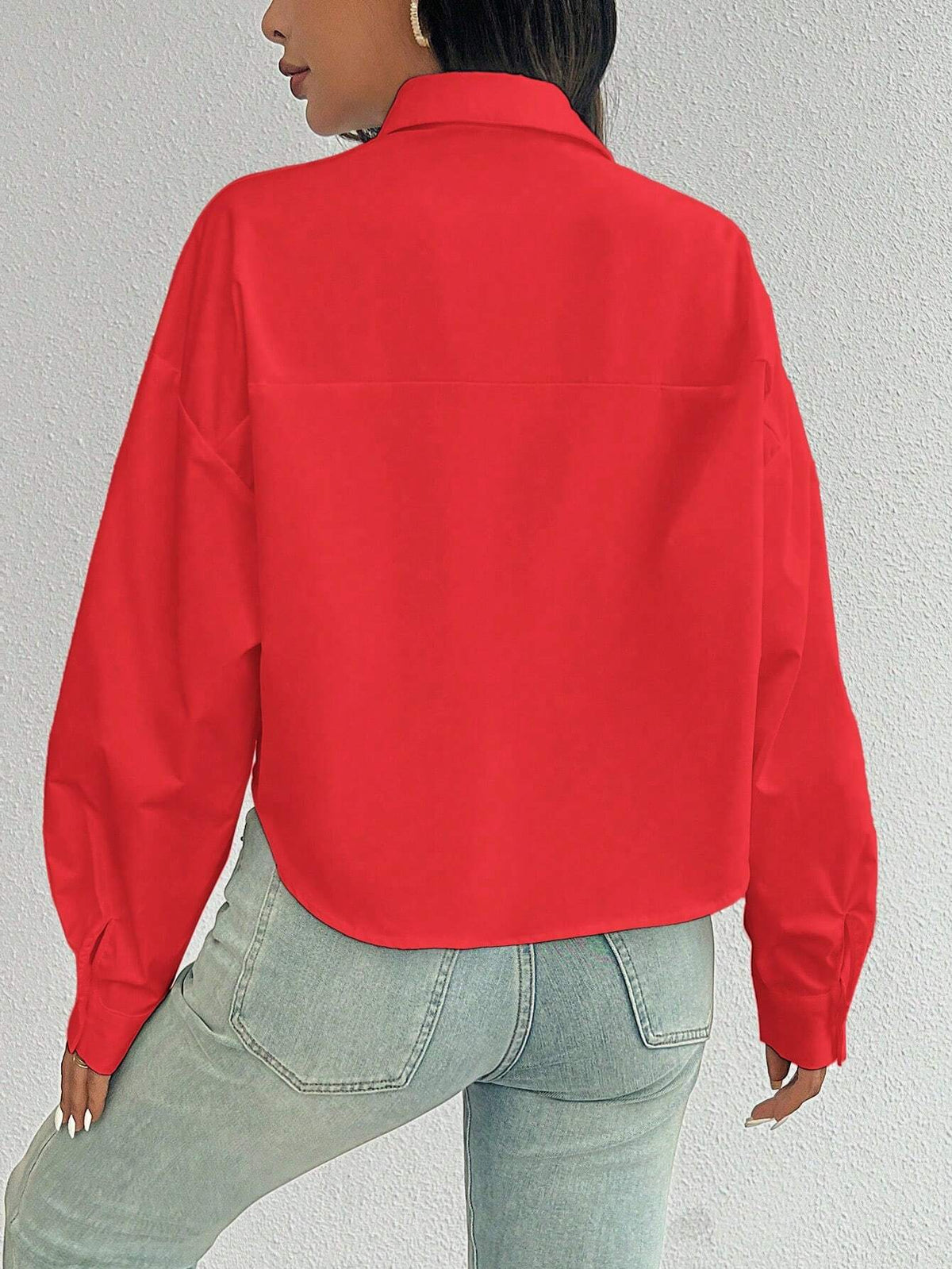 ChicEase Women Plain Button Front Long Sleeve Pocket Casual Shirt shein