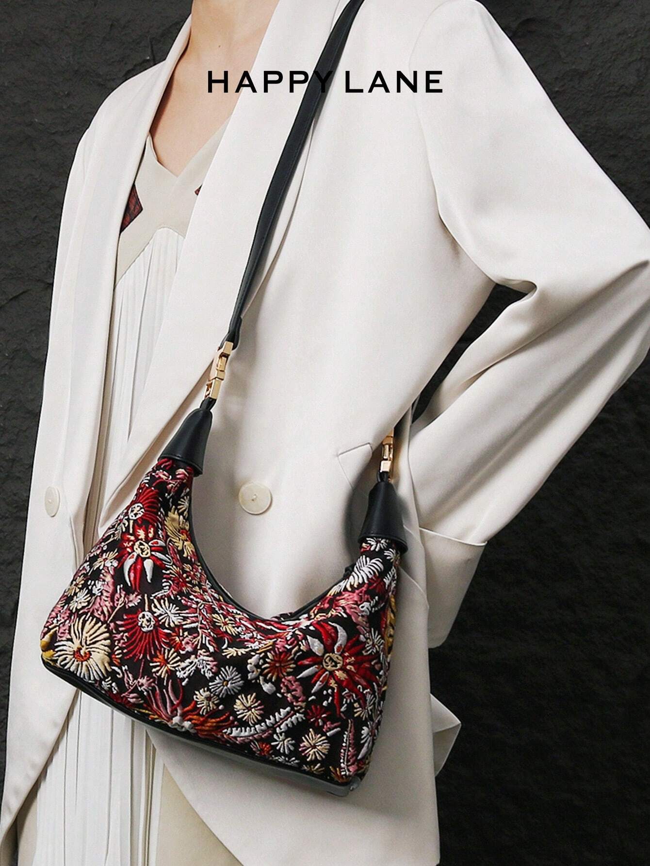 Luxurious Embroidered Floral Vintage-Style Handbag shein