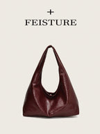 FEISTURE 1pc Solid Color PU Glossy Shoulder Tote Bag shein
