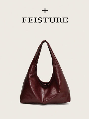 FEISTURE 1pc Solid Color PU Glossy Shoulder Tote Bag