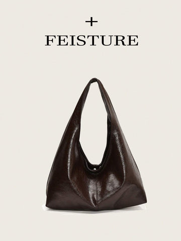 FEISTURE 1pc Solid Color PU Glossy Shoulder Tote Bag