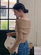 DAZY 1pc Women Off Shoulder Solid Fitted Mock Neck Sweater shein