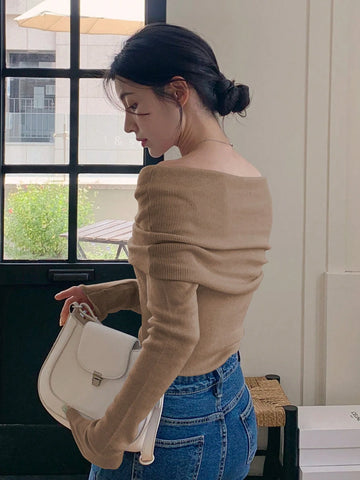 DAZY 1pc Women Off Shoulder Solid Fitted Mock Neck Sweater