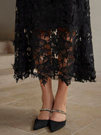 Anewsta Women's Elegant Fitted Water-Soluble Lace Short Sleeve Waist Cinched Mini Dress shein