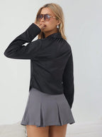 EZwear Solid Ruched Button Up Shirt shein