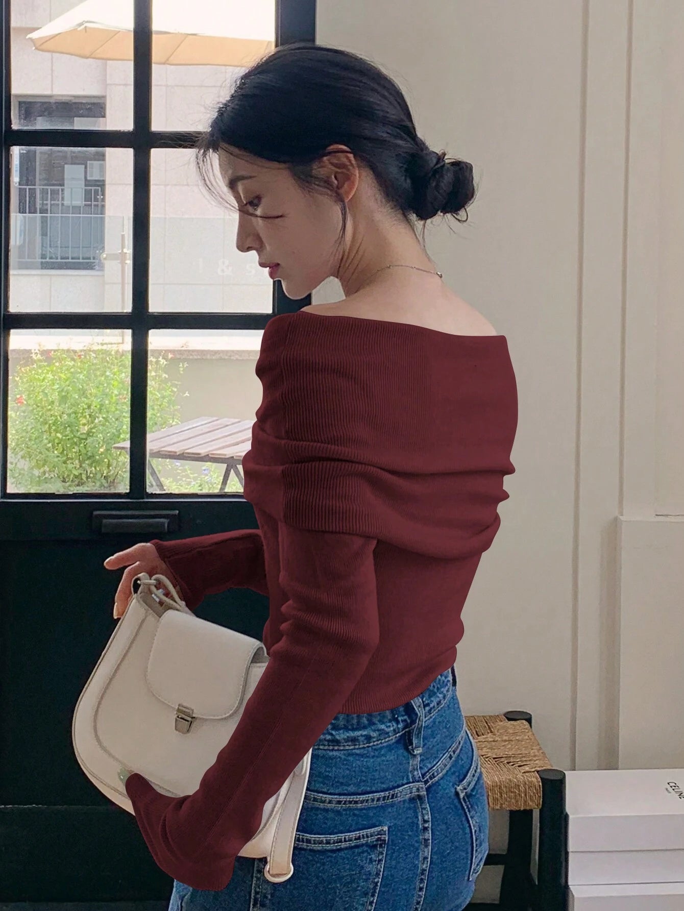 DAZY 1pc Women Off Shoulder Solid Fitted Mock Neck Sweater shein
