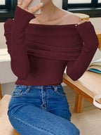 DAZY 1pc Women Off Shoulder Solid Fitted Mock Neck Sweater shein