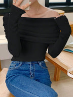DAZY 1pc Women Off Shoulder Solid Fitted Mock Neck Sweater shein