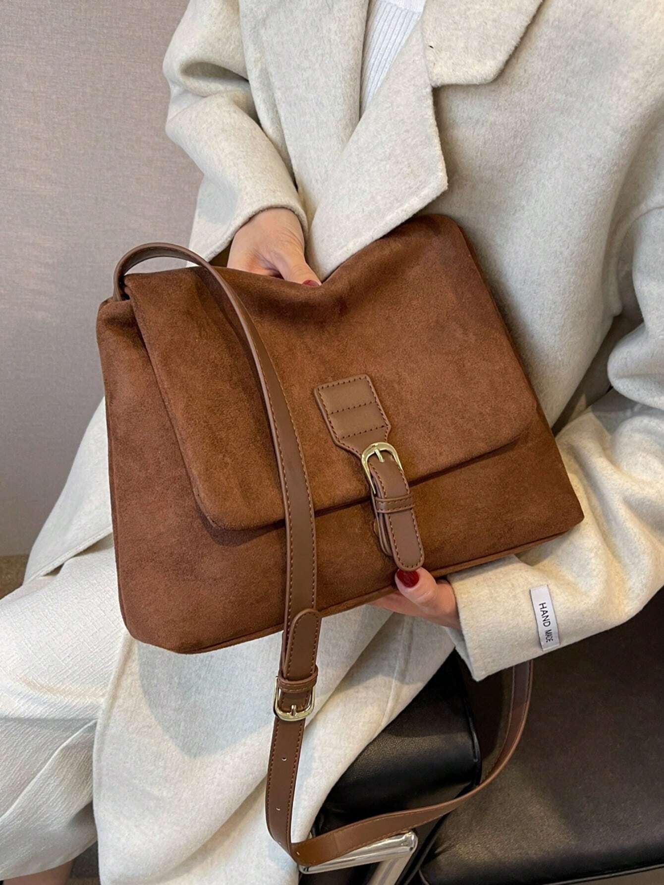 Vintage Texture Flap Shoulder Bag, Buckle Decor Crossbody Commuter Bag shein