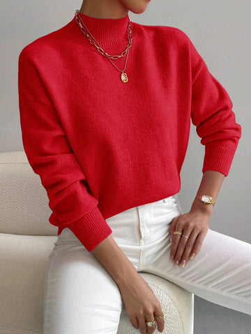 Essnce Mock Neck Drop Shoulder Sweater shein