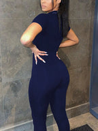 Women Casual Simple Bodycon Short Sleeves Streetwear Sport Jumpsuit shein