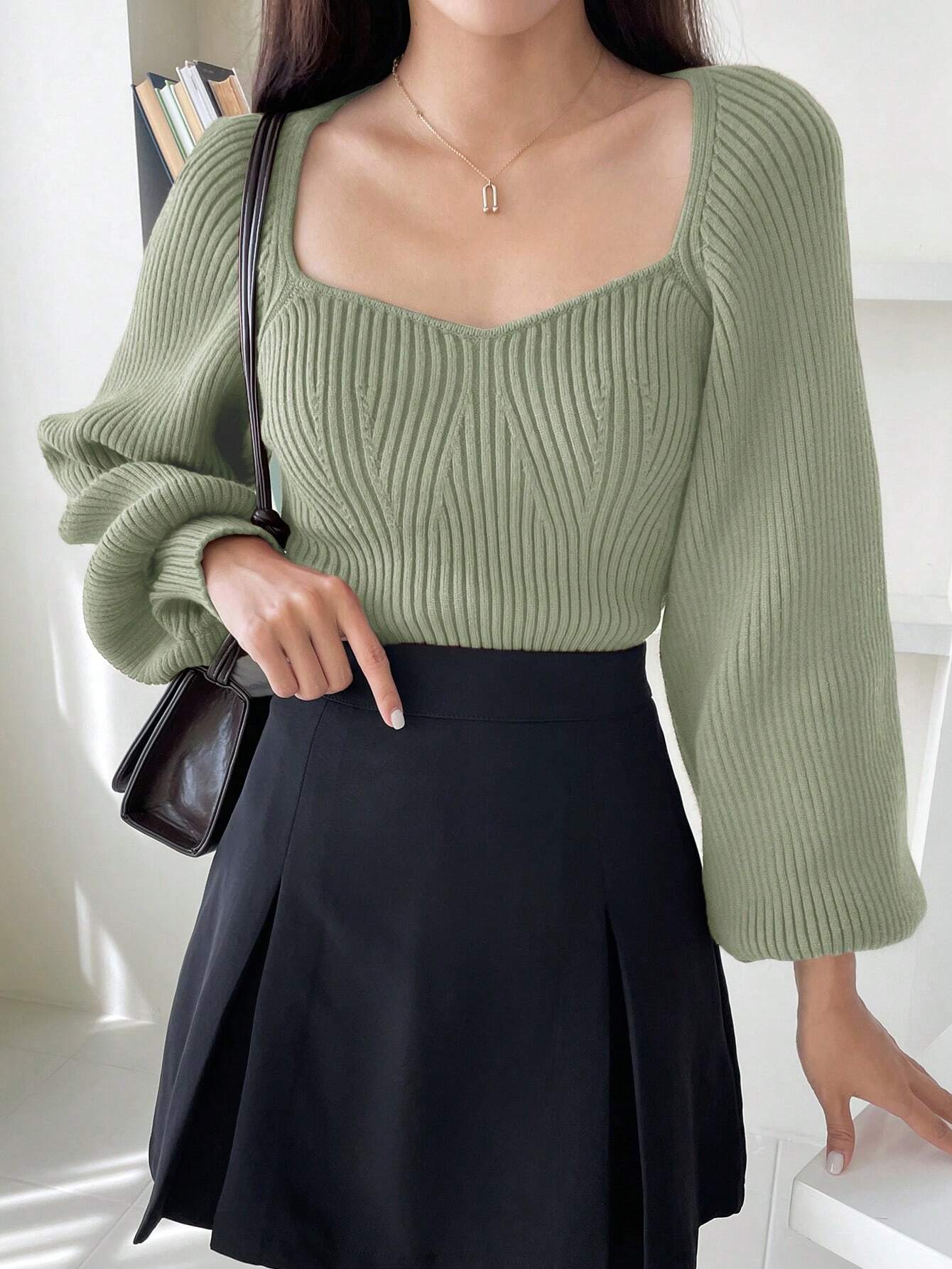 DAZY Sweetheart Neck Raglan Sleeve Sweater shein