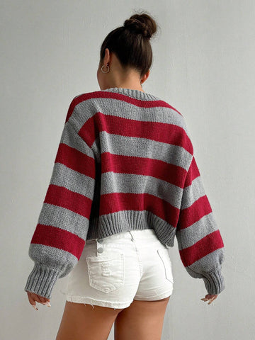 MOOSTA Loose-Fit Color-Block Slouchy Cardigan With Long Sleeves