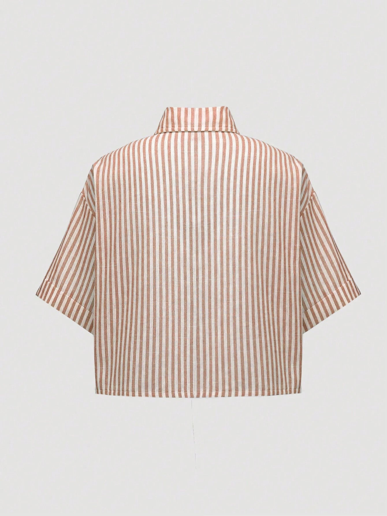 MOOSTA Striped Cropped Relaxed Casual Women Oversized Cuffed Sleeve Blouse shein