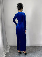 Privé Women Elegant Velvet Asymmetric Ruffle Split Hem Dress shein