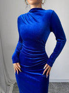 Privé Women Elegant Velvet Asymmetric Ruffle Split Hem Dress shein