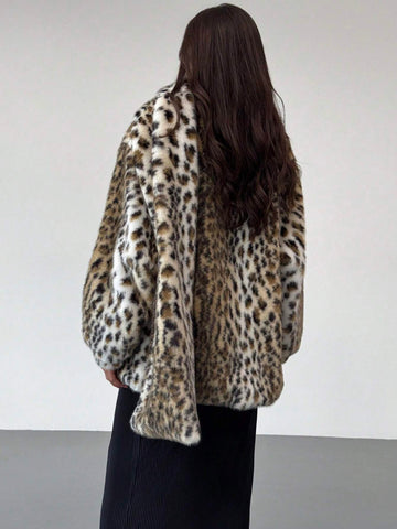 Firerie Women Vintage Mob Wife Leopard Fluffy Warm Coat