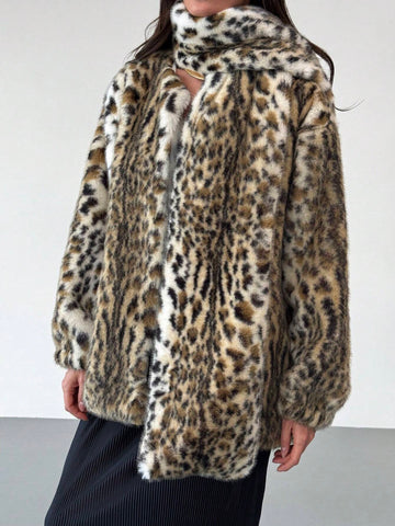 Firerie Women Vintage Mob Wife Leopard Fluffy Warm Coat