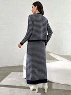 Modely Zigzag Pattern Knit Vest Sweater Dress With Cardigan Set shein