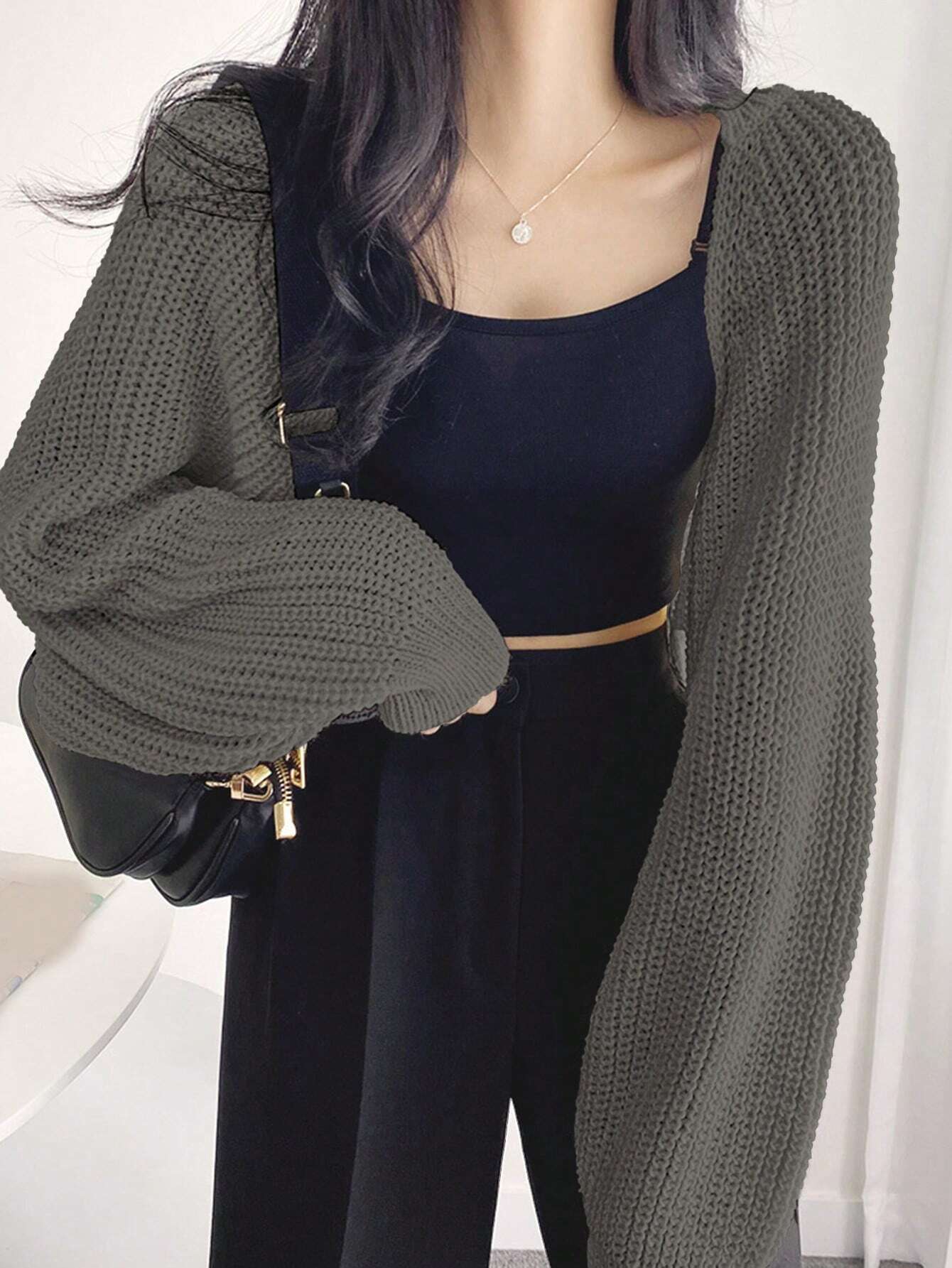 DAZY Women Plain Long Sleeve Minimalist Cardigan