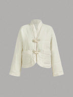 MOD Fluffy V-Neck Raglan Sleeve White Coat shein