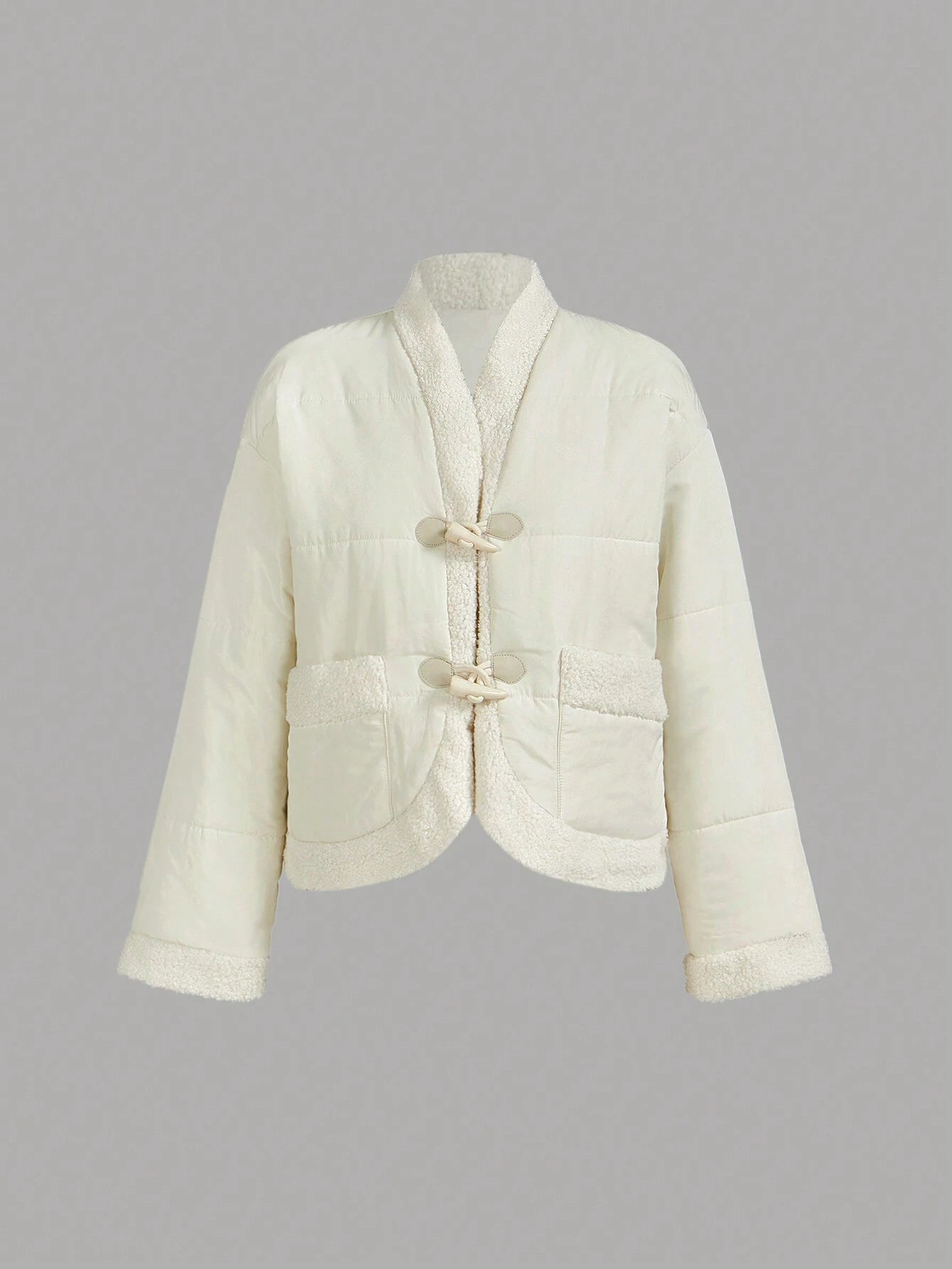 MOD Fluffy V-Neck Raglan Sleeve White Coat