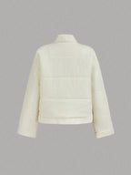 MOD Fluffy V-Neck Raglan Sleeve White Coat shein