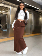 EZwear Women's Basic Button Front Denim Mini Skirt shein