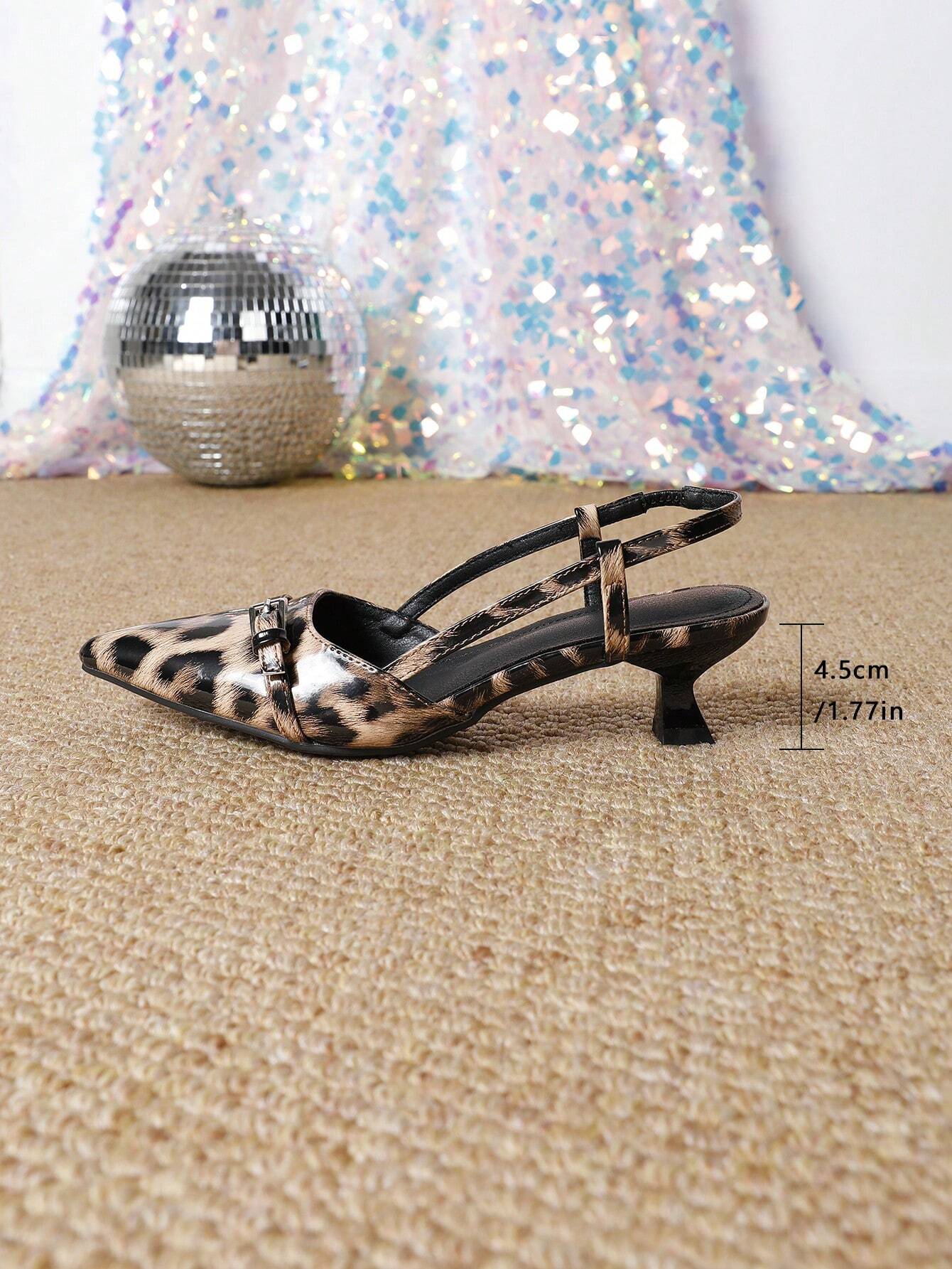 Patent Leather Pointed Toe Women's High Heel Shoes, Open Back With Buckle Strap Shein