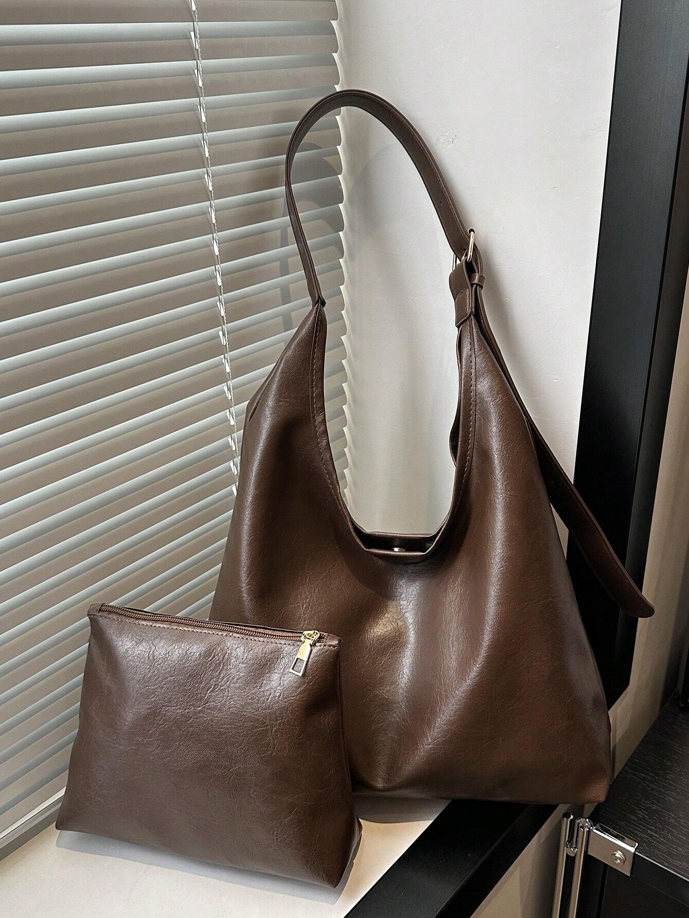 New Fashion All-Match Texture Solid Color PU Shoulder Bag shein