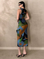 AZ Printed Ruched Sleeveless Dress With Elastic Waist shein